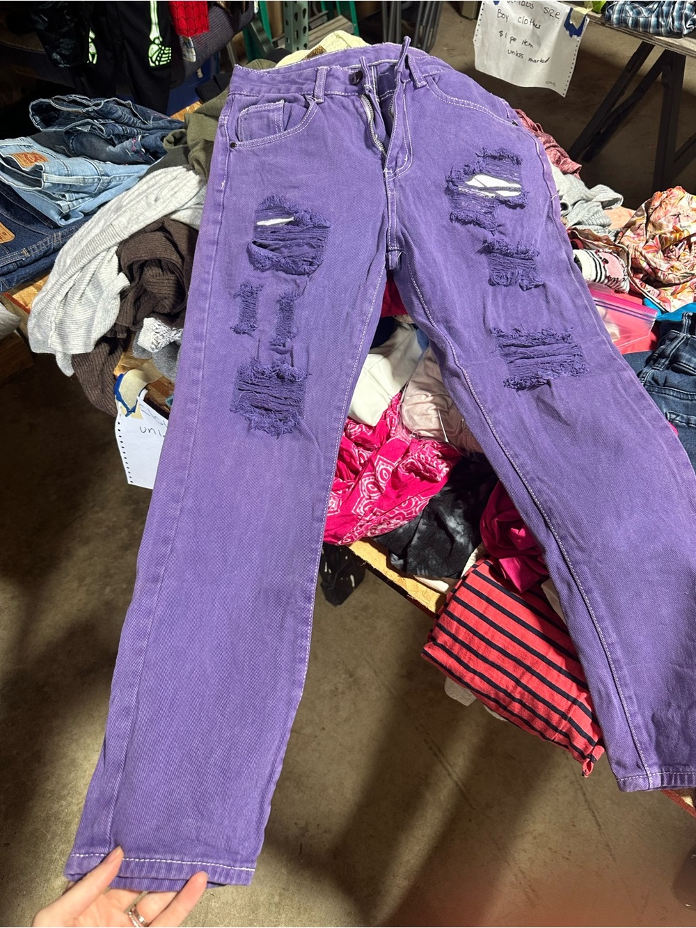 Womens Distressed High-Rise Purple Jeans